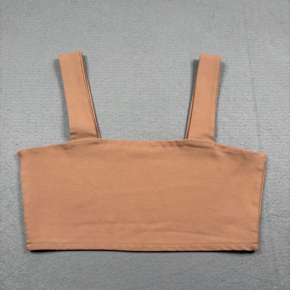 Zara Womens Tan‎ Square Neck Crop Top Stretch Camel Sleeveless Tank Large